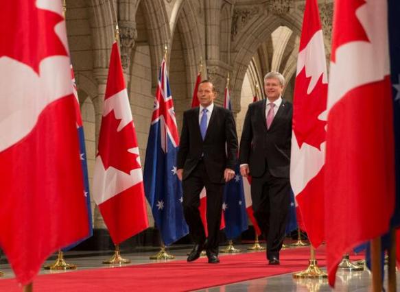 Twitter photo of PM Stephen Harper and PM Tony Abbott in Parliament Hill in Ottawa.